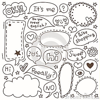 Set of Hand Drawn Speech and Thought Bubbles Doodle Vector Illustration