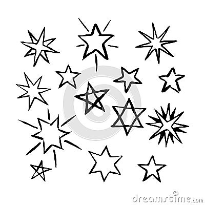 Set of hand drawn stars. Vector Illustration