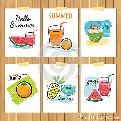 Set of hand drawn summer cards.Label of vacation Vector Illustration