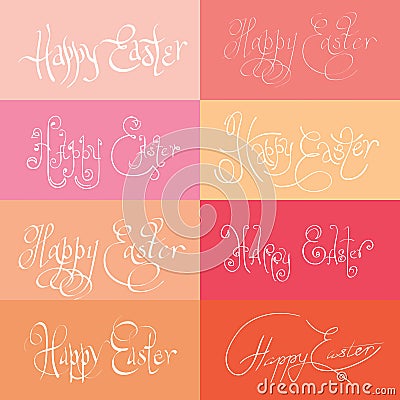 Set of hand drawn typograhy Happy Easter Vector Illustration