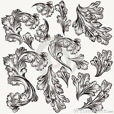 Set of hand drawn vector filigree swirls for design Stock Photo