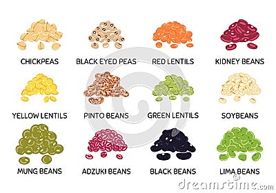 Set of hand drawn vector handful of beans and legumes Vector Illustration