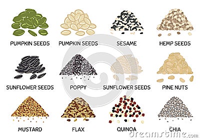 Set of hand drawn vector handful of seeds Vector Illustration