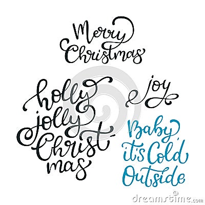 Set of hand drawn vector quotes. Merry Christmas. Holly jolly Ch Vector Illustration