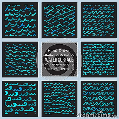 Set of hand drawn vector textures of water surface Vector Illustration