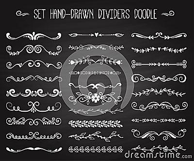 Set of hand drawn white doodle design elements decorative floral dividers arrows and swirls branch vintage decoration on Vector Illustration