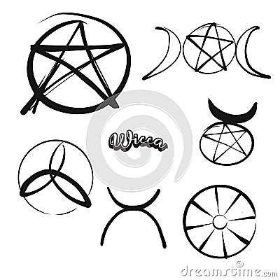 Set of hand-drawn Wicca symbols Vector Illustration