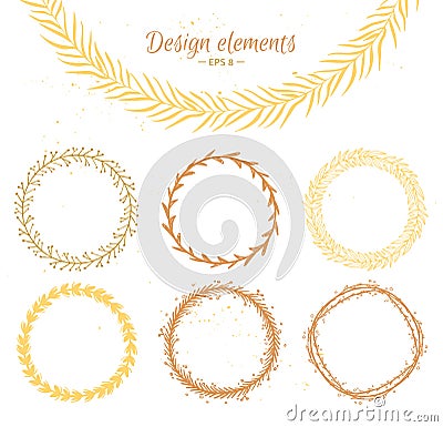 Set of hand drawn wreaths. Design elements for invitations Vector Illustration