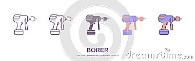 Set of hand drill icon with 5 different style. Drill machine icon for handyman. wimble, auger, bitbrace Vector illustration Vector Illustration
