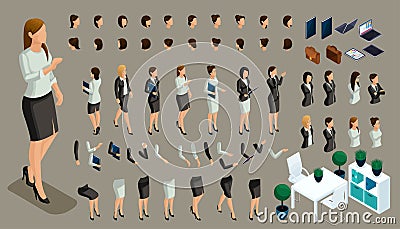 Set of hand and foot gestures of a office worker. To create a 3D business lady character. Create your isometric person Vector Illustration