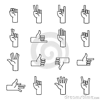 Set of hand gestures in modern thin line style. Vector illustration. Isolated on white background. Stock Photo