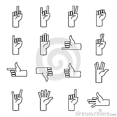 Set of hand gestures in modern thin line style. Vector illustration. Isolated on white background. Stock Photo