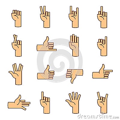 Set of hand gestures in modern thin line style. Vector illustration. Isolated on white background. Stock Photo