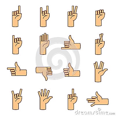 Set of hand gestures in modern thin line style. Vector illustration. Isolated on white background. Stock Photo