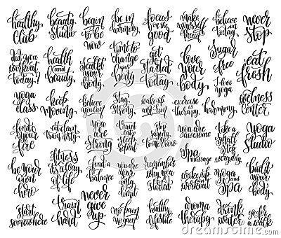 Set of 50 hand lettering inscriptions about fitness Vector Illustration