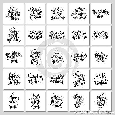 Set of 25 hand lettering motivational and inspirational quotes p Vector Illustration