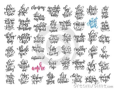 Set of 50 hand lettering wedding invitation and romantic Vector Illustration