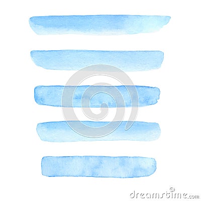 Set of hand painted blue vector watercolor brush stroke textures Vector Illustration