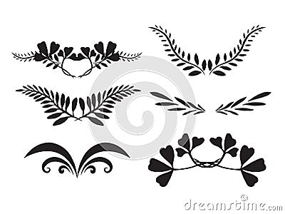 Set of hand-painted silhouettes of plants Vector Illustration