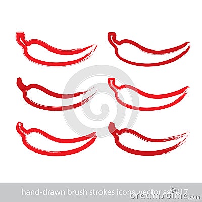 Set of hand-painted simple vector red hot chili pepper Vector Illustration