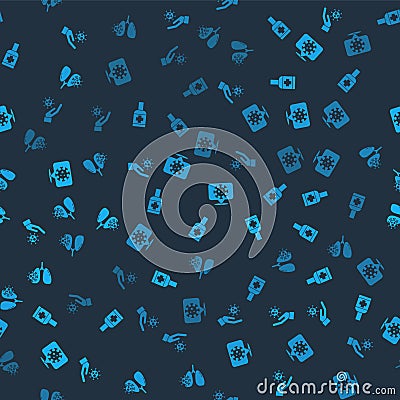 Set Hand with virus, Liquid antibacterial soap, Corona on location and Virus cells in lung on seamless pattern. Vector Vector Illustration