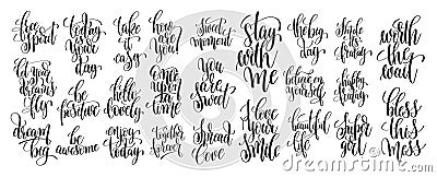 Set of 25 hand written lettering motivational quotes Vector Illustration