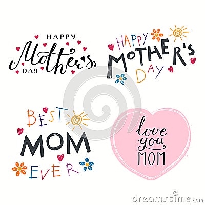 Set of Mothers Day quotes Vector Illustration