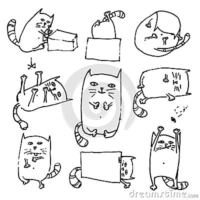 Set of handdrawn cute cats in various poses Vector Illustration