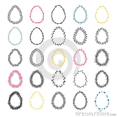 Set of 25 handdrawn doodle eggs. Vector Illustration