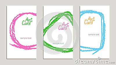 Set of handmade business sample cards with hand drawing textures on white. Vector Illustration