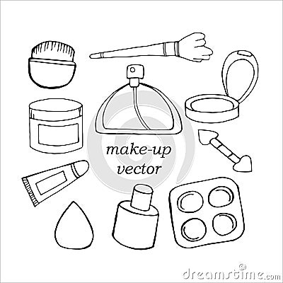 A set of handmade elements, a collection of doodles for professional makeup. Vector Illustration