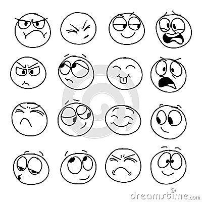 Set of handmade emoticons, emotion, feelings, experience for icons Vector Illustration