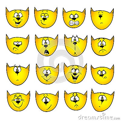 Set of handmade emoticons, emotion, feelings of the kitten Vector Illustration