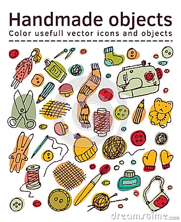 Set of handmade icons and objects Vector Illustration