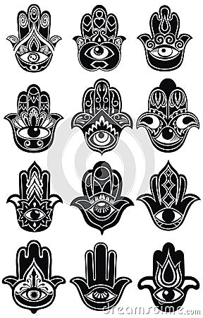 Set of Hands of Fatima - amulet Vector Illustration