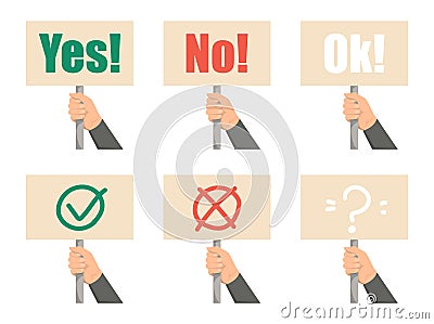 Set of hands holding placards vector isolated Stock Photo