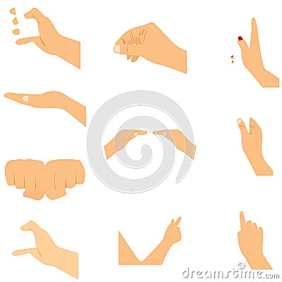 Set of hands icons and symbols, different hands, illustration. Cartoon Illustration