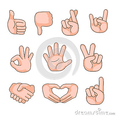 Set of hands n cartoon style.use as stickers, emoticons, emotions for Internet resources and social networks. vector Vector Illustration