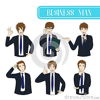 Set Handsome Business Man Cartoon Character. Vector Illustration. Vector Illustration