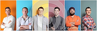 Set with handsome men portraits on color background Stock Photo