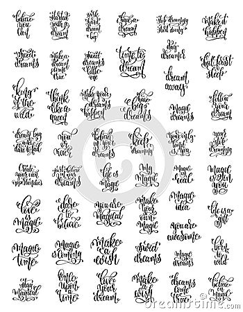 Set of 50 handwritten lettering positive magic dreams quotes Vector Illustration