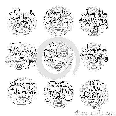Set of Handwritten lettering of tea. Vector. Vector Illustration