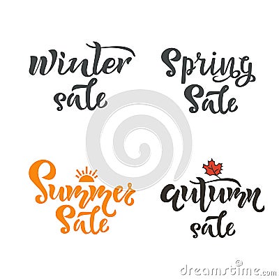 Set of handwritten season sale inscriptions. Winter, spring, summer and autumn sale vector hand lettering. Brush Vector Illustration