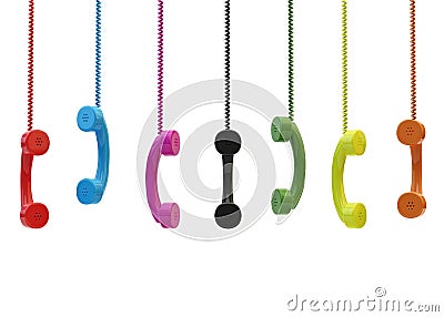 Set of hanging retro telephones Stock Photo