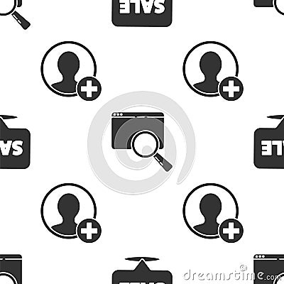 Set Hanging sign with Sale, Search in a browser window and Create account screen on seamless pattern. Vector Vector Illustration