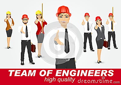 Set of happy architects or engineers Vector Illustration