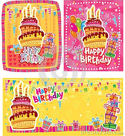 Set of Happy Birthday cards Vector Illustration