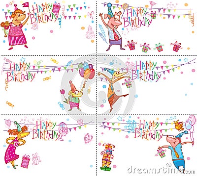 Set of Happy Birthday cards Vector Illustration