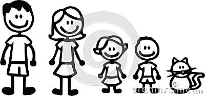 Set of happy cartoon doodle figure family, stick man. Stickman Illustration Featuring a Mother and Father and Kids. Vector Vector Illustration