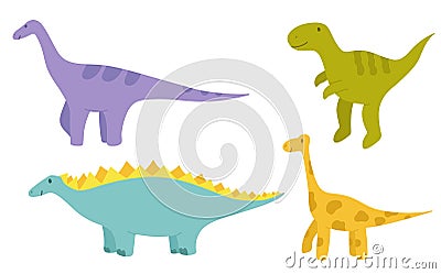 Set of happy dinosaurs with a smile. Isolated objects. Vector illustration for Children. Drawn by hands. It can be used Vector Illustration